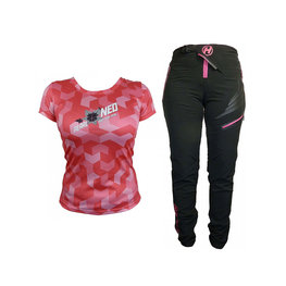 HAVEN Kolarska koszulka i spodnie MTB - PEARL NEO LADY - różowy/czarny