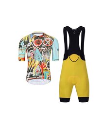 HOLOKOLO Krótka koszulka kolarska i spodenki - WILDLY II - żółty/jasnoniebieski/kolorowy