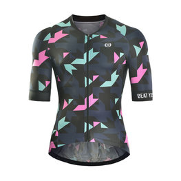 MONTON Koszulka kolarska z krótkim rękawem - AUTUMN COLORS - czarny/niebieski/różowy