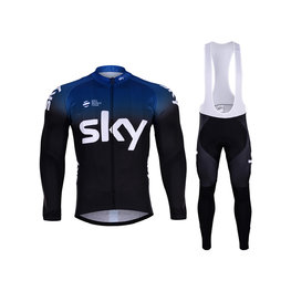 BONAVELO Koszulka kolarska z długim rękawem i spodnie - SKY 2019 SUMMER - czarny/niebieski