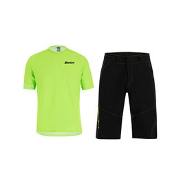 SANTINI Kolarska koszulka i spodnie MTB - SASSO MTB  - zielony/czarny