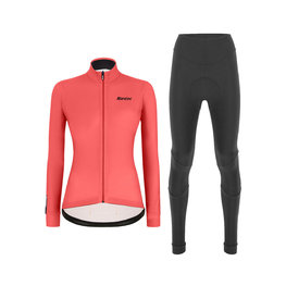 SANTINI Zimowa kolarska koszulka i spodnie - COLORE LADY WINTER - czarny/różowy