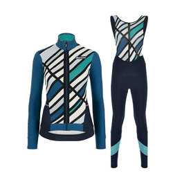 SANTINI Zimowa kolarska koszulka i spodnie - CORAL R. LADY WINTER - czarny/niebieski